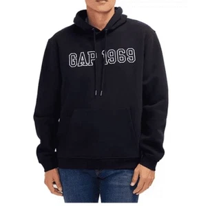 NEW GAP Logo 1969 Varsity Style Black Hoodie Unisex Size L Pullover Pocket Soft - Picture 1 of 4