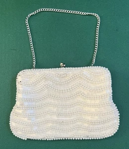Bolso sin asas vintage blanco con cuentas bolso de noche de Japón - Imagen 1 de 8
