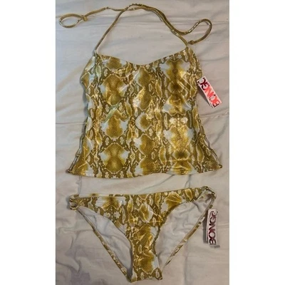 NOVO Maiô Bongo Metálico Dourado Estampa de Pele de Cobra Tankini 2 peças, Pequeno - Imagem 1 de 4