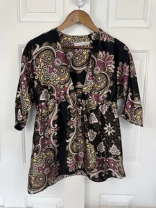 Alice + Trixie Blouse Silk Black Multicolor Print 3/4 Tunic Sleeve Size S - Picture 1 of 6