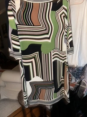 Vestido Ali Ro Anthropologie Talla 12 Verde Abstracto Estampado Retro Manga 3/4 Foto 1 de 4
