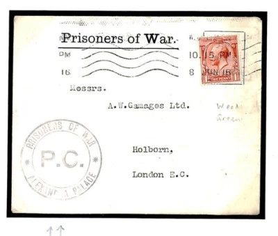 GB WW1 POW *Alexandra Palace* Censor 1918 Cover PRISONERS OF WAR {samwells}M235 - Image 1 of 4