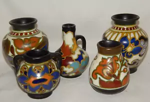 5 kleine Gouda Vasen Holland antik - Bild 1 von 5