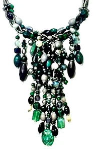 CHICO'S Fab Statement Antique Silver🍴Purple Green Beige Necklace + Earrings Ju1 - Picture 1 of 9