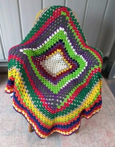 π New Crochet Handmade Blanket Throw rug 115*125 cm Cot Car Sofa Granny Square - Picture 1 of 10