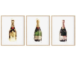 Set of 3 Kitchen Print Champagne Wall Prints Dining Print Bar Decor Home Decor - Picture 1 of 2