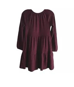 Girls' Long Sleeve Cozy Tiered Dress - Cat & Jack Size L (10/12) Burgundy - Picture 1 of 2