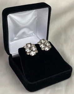 WEISS Vintage Silver Tone Clear Rhinestone Sparkly Clip Earrings in Box - Picture 1 of 8