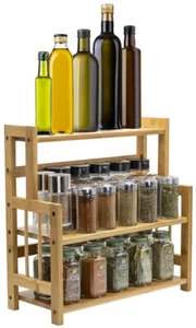 Bamboo Spice Rack Organizer - Kitchen Bathroom Countertop Display & Storage Rack - Picture 1 of 7