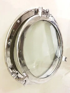 Vidrio ojo de buey de 17", acabado cromado, decoración de pared náutica, orificio de puerto de trabajo - Imagen 1 de 4
