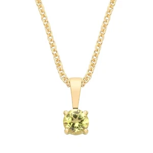 9ct Yellow Gold Natural Peridot Round Solitaire Pendant + 18" Chain - August - Picture 1 of 7