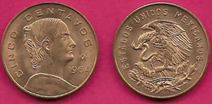 MEXICO 5 CENTAVOS 1964 XF-AU JOSEFA ORTIZ DE DOMINGUEZ PORTRAIT TO THE RIGHT,VAL - Picture 1 of 1