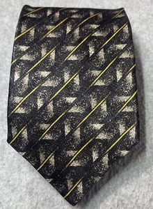 Canali 100% Silk Necktie Black Gold Geometric Stripe Made in Italy 3.75"x57" EUC - Picture 1 of 9