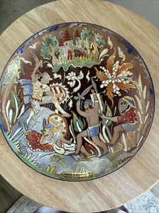 Vintage Purple Art Glass Hand Painted Enamel  Plate Gold Trim Ornate Fantasy - Picture 1 of 10