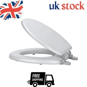 Luxury Soft Close Toilet Seat 18" Oval D-Shape Heavy Duty White with Metal Hinge - Picture 1 of 2