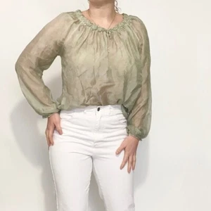 Nina Kendosa Bauernbluse transparente salbeigrün Seide S - Bild 1 von 7
