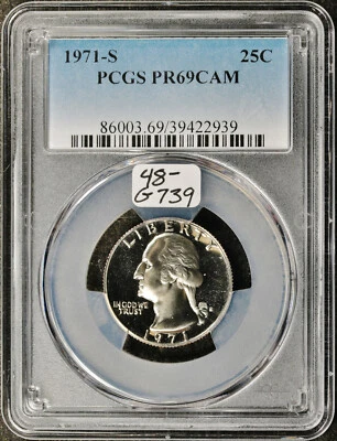 1971-s Washington Quarter.  In PCGS Holder.  PR 69 Cameo.  g739 - Image 1 of 2