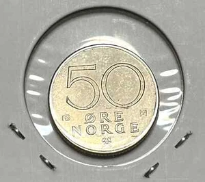 World Coin 1978 Norway 50 Ore Copper-Nickel Circulated - Picture 1 of 8