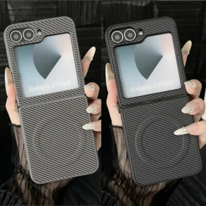Case For Samsung Galaxy Z Flip6 Flip5 Flip4 Carbon Fibre Magnetic Magsafe Cover - Picture 1 of 12