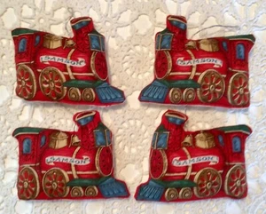Vintage (4) Steam Train Cloth Stuffed Christmas Ornaments Handmade Old Fashion - Picture 1 of 7