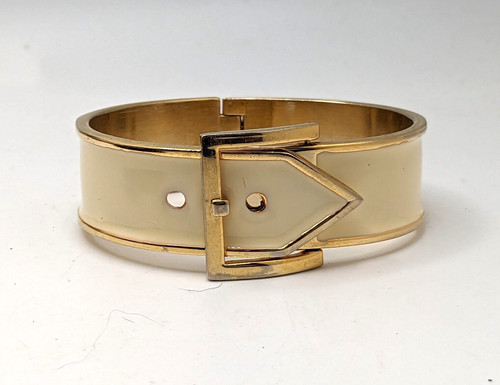 OFF WHITE Bracciale Smalto Bianco Vintage Tono Oro 0 75" Largo Bianco Moda