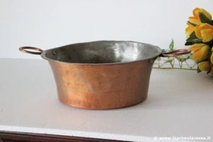 W- PENTOLA ANTICA IN RAME CON MANICI PAIOLO EPOCA 800 ANTIQUE COPPER COOKING POT - Picture 1 of 10