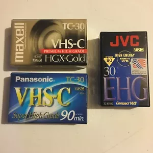Lote de 3 cintas en blanco para videocámara VHS-C nuevo conjunto sellado TC-30 Panasonic Maxell JVC - Imagen 1 de 3