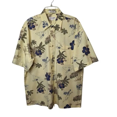 Pierre Cardin Tropical Shirt Mens L Short Sleeve Yellow Floral Print Buttons - Image 1 of 4