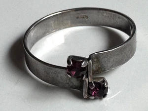 Bauhaus Ring mit Amethyst - 835er Silber im seltenen Design - Größe 61 - Picture 1 of 4