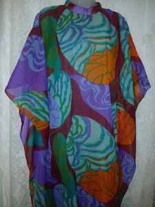 Vintage 70s E Stewart Psychedelic Abstract Sheer Chiffon Nylon Caftan Dress O/S - Picture 1 of 9