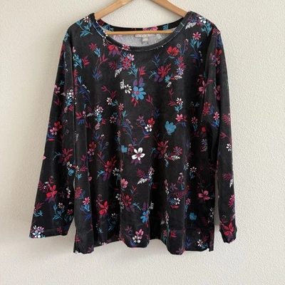 天鹅绒深色花卉长袖上衣女式 1X 童话奇姆斯冬季经典 — 第 1/4 张图片