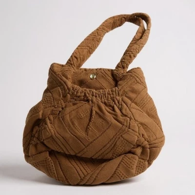 Bolso Cubo Pana Acolchado Marrón Cartera Floral Forrado Cierre a Presión Foto 1 de 4