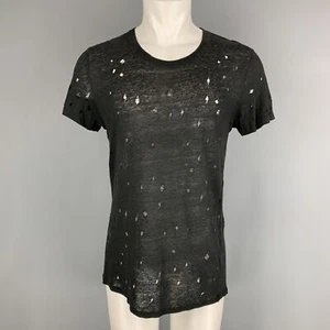 IRO TALLA S Negro Angustiado Lino Cuello Redondo Camiseta Manga - Imagen 1 de 5