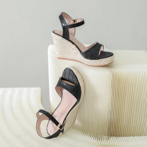 Summer Slope Heel Thick Sole High Thick Heel Sandals Straw Hemp Rope Bottom - Picture 1 of 26
