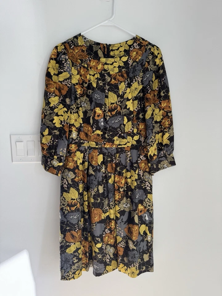 Vestido halógeno 100% seda forrado hasta la rodilla mangas 3/4 multi floral 10 Foto 1 de 4