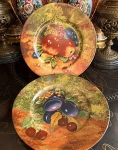 Vintage French Limoges Porcelain Fruit Plates 1920s Wall Decor Collectible 7.5in - Picture 1 of 7