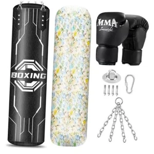 Filled Punching Bag for Adults, 4FT PU Leather Hanging Boxing Bag with Octagon - Picture 1 of 8