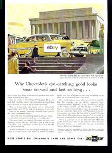 CHEVROLET 1953 BEL AIR 2-TÜRER IN GELB/WEISS AT LINCOLN MEMORIAL D.C. ART AD - Bild 1 von 1