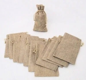 Lot OF12 Burlap Color Drawstring Pouch Gift Bags 4x6 Inch - Picture 1 of 1