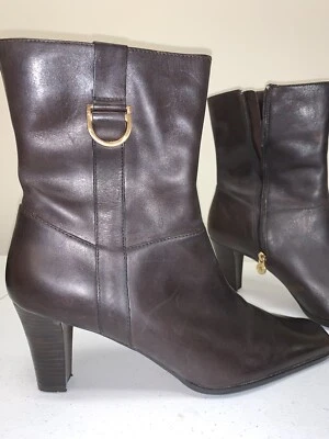 Bota Etienne Aigner "Woodrow" 10M Cuero Marrón Tobillo/Media Pantorrilla Foto 1 de 4