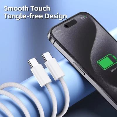 JOB LOT *47 60W Braided USB-C to USB-C Fast Charging Cable - White - Image 1 of 4