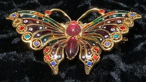 Joan Rivers Buntglas & Strass Schmetterling Brosche Anstecknadel goldfarben signiert - Bild 1 von 21