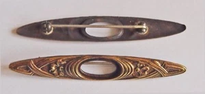 1 Art Nouveau Bar Pin Vintage Antiqued Brass 62 mm long takes 14 x 7 mm cab - Picture 1 of 5