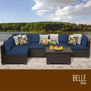 TKC Belle 6 Piece Patio Wicker Sectional Set in Navy - Picture 1 of 1