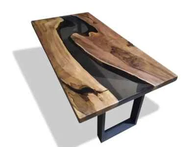 Custom Walnut Wood Table Black Clear Epoxy – Dining, Gaming, or Office Use - Image 1 of 4