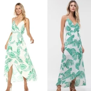 J.O.A Just One Answer Tropical Maxi Wrap Dress Size Medium Green Leaf Vacatio M - Picture 1 of 11
