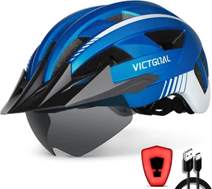 Bike Helmet with USB Rechargeable Rear Light Detachable Magnetic Goggles Removab - Picture 1 of 9