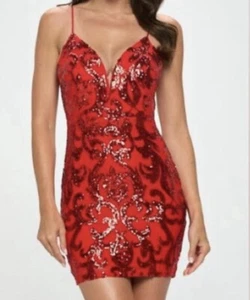 NUEVO CON ETIQUETAS LOVELY DAY Hola Precioso Mini Vestido Rojo Lentejuelas Cóctel Elastizado Talla Mediana - Imagen 1 de 6