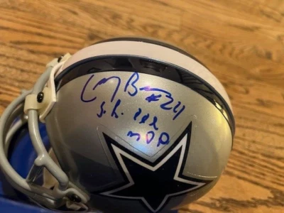 Mini capacete autêntico autografado Larry Brown Dallas Cowboys inscrição SB MVP - Imagem 1 de 4