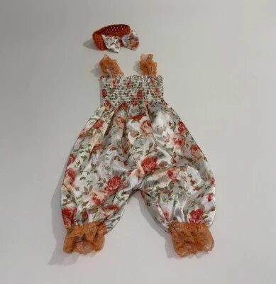 Mamelucos florales satinados para bebé mono y diadema con lazo niño pequeño 12-18 meses Foto 1 de 3